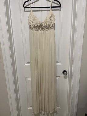 BCBGMaxAzria Ivory Satin Slip Dress with Spaghetti Straps